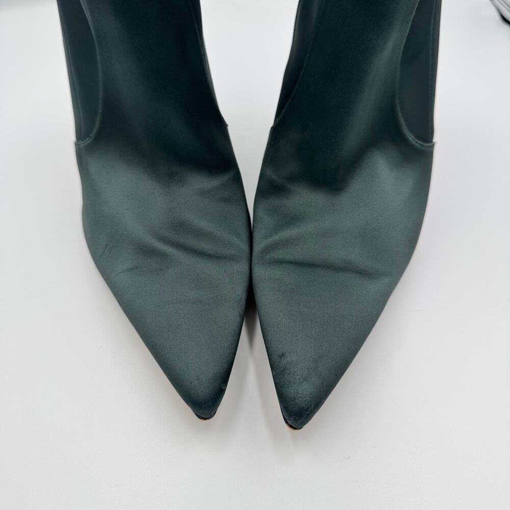 Good American The Icon Satin Sock Bootie Emerald Green Pointed Stiletto Heel 10 - Picture 3 of 16